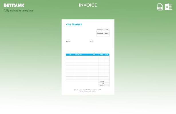 Шаблон за бесплатна автомобилска фактура во модерен стил